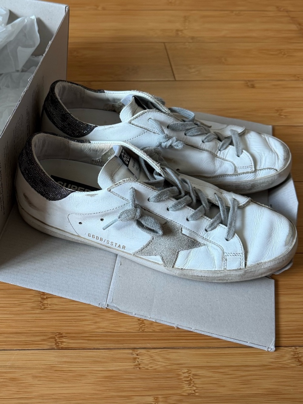 Golden Goose Superstar Sneakers White Suede Star Glitter Heel Size 39